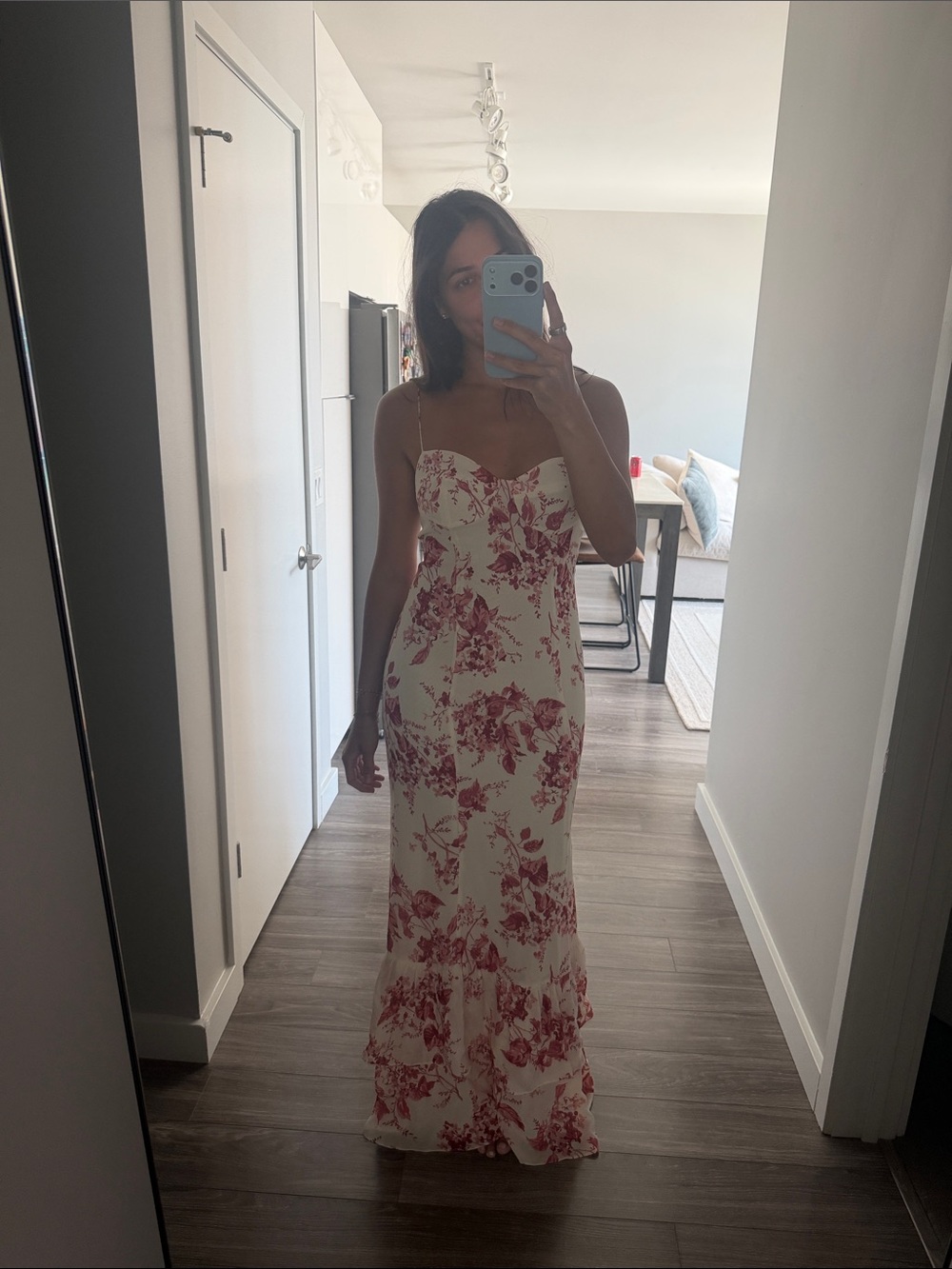 Reformation White Maxi Dress with Red Floral Print